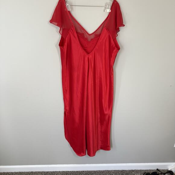 VTG GLAMOROUS SHINY Liquid SATIN Maxi Midi Dress SLIP Long GOWN Beaded Red 2X - Picture 6 of 8